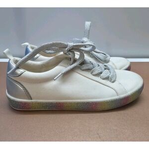 Gap Kids Cream Canvas Sneakers Sparkly Rainbow Trim Silver Laces Girls Size 4